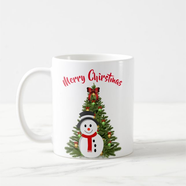 Snowman and Christmas Tree Coffee Mug (Left)