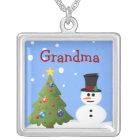 Snowman and Christmas Tree Personalized Necklace