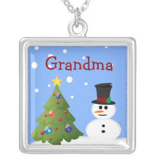 Snowman and Christmas Tree Personalized Necklace
