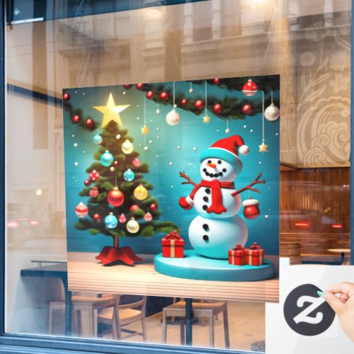 Snowman and Christmas tree Window Cling