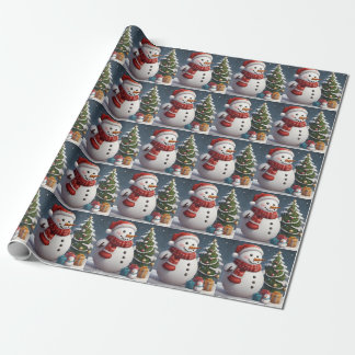 Snowman and Christmas Tree with Presents Wrapping Paper