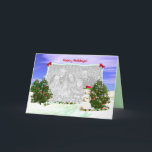 Snowman and Christmas Trees Photo Holiday Card<br><div class="desc">A holiday greeting for a photo with my computer artwork of a snowman decorating his Christmas trees. Text says "Happy Holidays!</div>