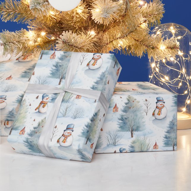 Snowman and Christmas Trees Wrapping Paper (Holidays)