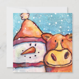 Snowman and Cow Flat Holiday Card