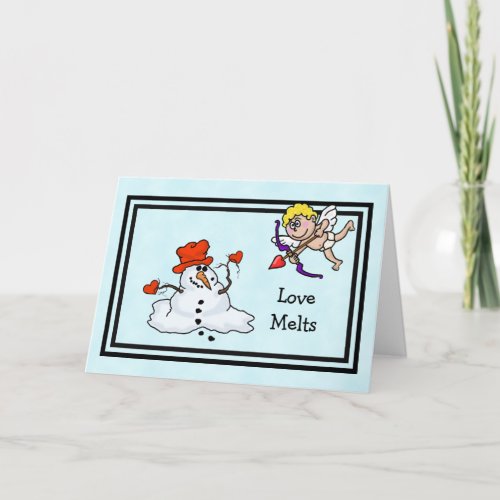 Snowman and Cupid Valentines Day Card