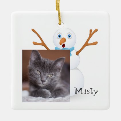 Snowman and Customizable Kitty Ceramic Ornament