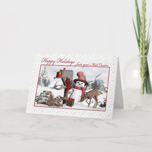 Snowman and Deer Happy Holidays from Mail Carrier Holiday Card