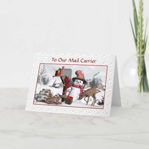 Snowman and Deer Happy Holidays To Mail Carrier Holiday Card