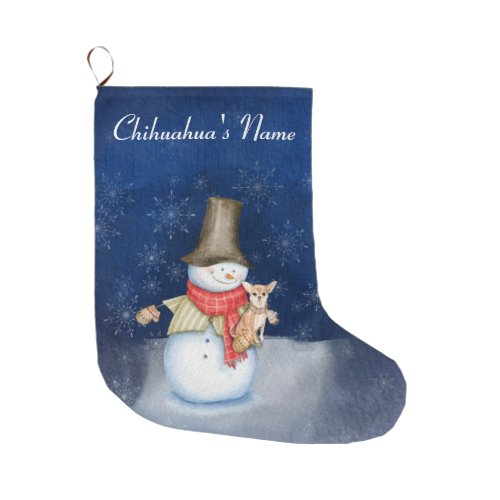 Snowman and dog_ Chihuahua Lover Small Christmas S Large Christmas Stocking