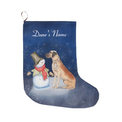 Snowman and dog_Great Dane Large Christmas Stockin Large Christmas Stocking