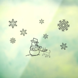 Snowman and dog in Snow Window Cling