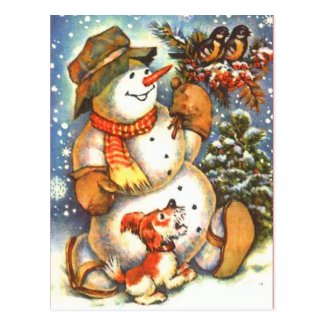 Snowman and Dog Post Card