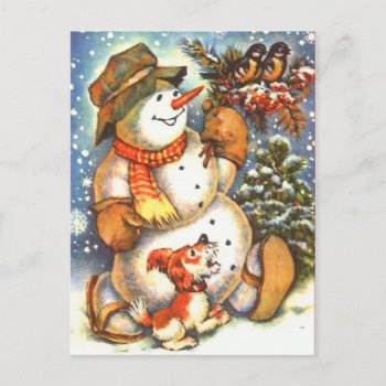 Snowman And Dog Postcard by Hit_or_Miss at Zazzle