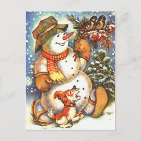 Snowman And Dog Postcard