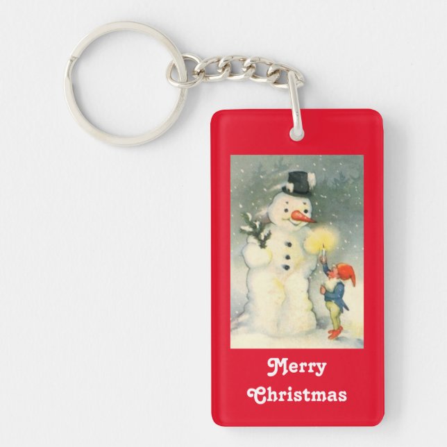 Snowman And Elf Keychain (Front)