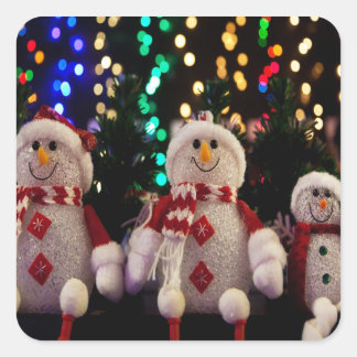 Snowman and Family ornaments on Tree Square Sticker