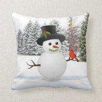 Snowman and Friends Christmas Holiday Pillow