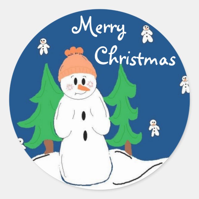 Snowman and Friends Classic Round Sticker (Front)