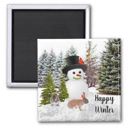 Snowman And Friends Happy Winter Season Fridge Magnet