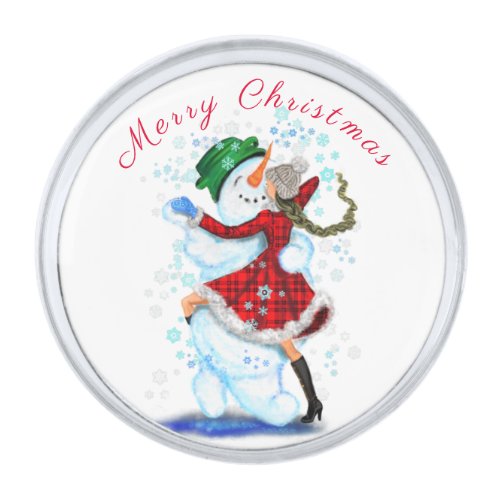 Snowman and Girl Dance Christmas Lapel Pin Gift