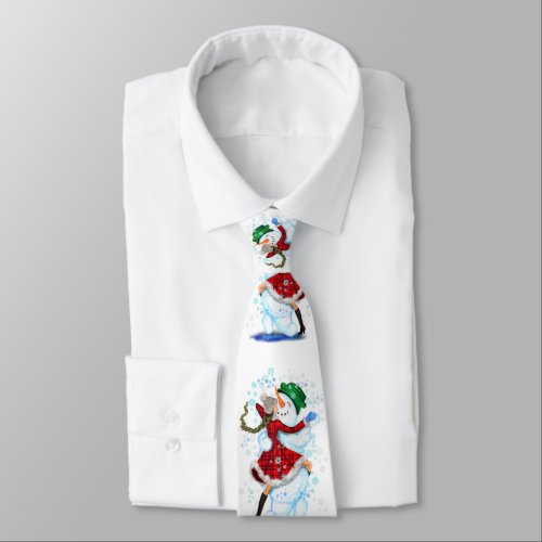 Snowman and Girl Dance Tango Merry Christmas Party Neck Tie
