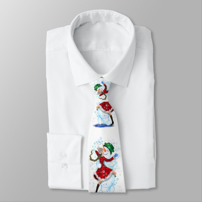 Snowman and Girl Dance Tango Merry Christmas Party Neck Tie (Tied)