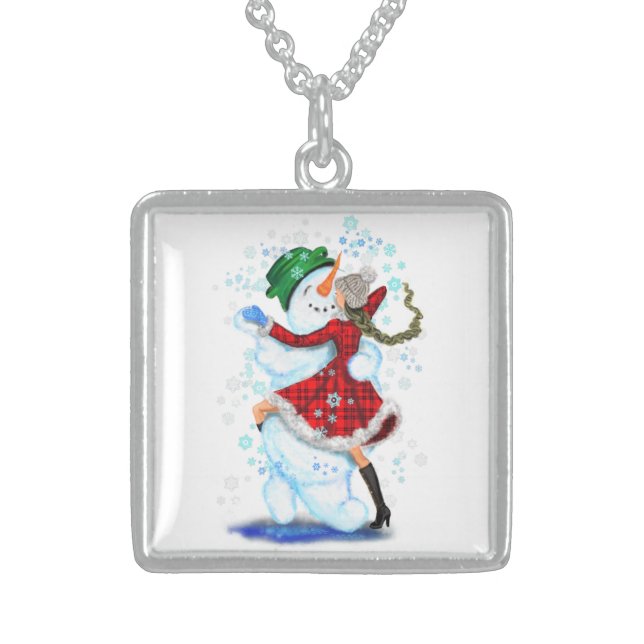 Snowman and Girl Dancer Christmas Necklace (Front)