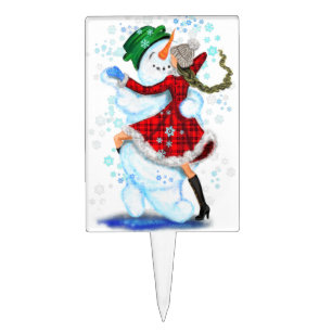 Snowman and Girl Dancers Cake Topper