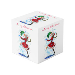 Snowman and Girl Dancers Christmas Cube