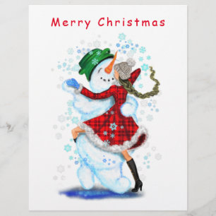 Snowman and Girl Dancers Christmas Letterhead