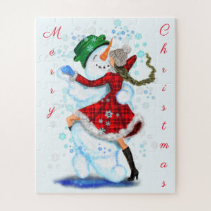 Snowman and Girl Dancers Christmas Puzzle