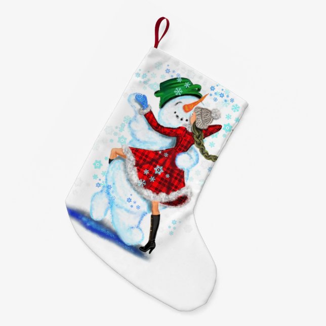 Snowman and Girl Dancers Christmas Stocking (Front (Hanging))