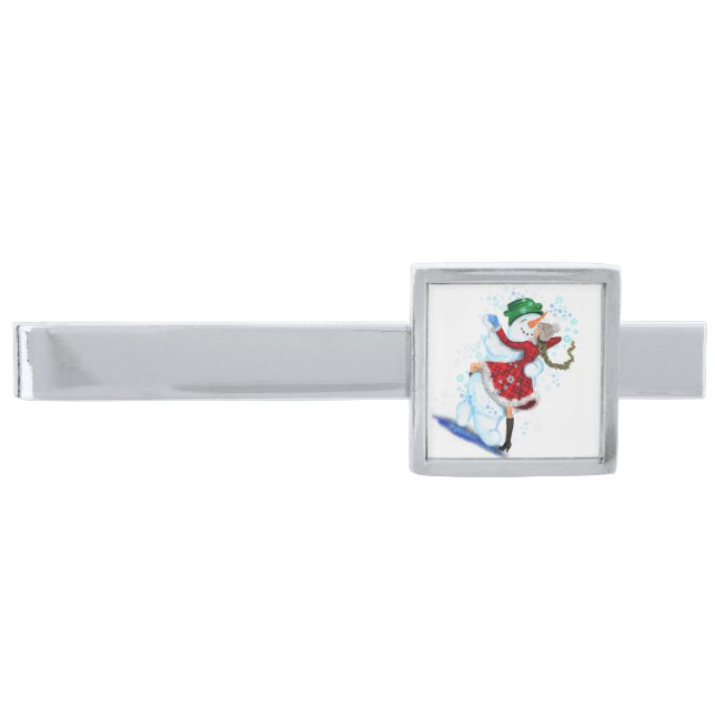 Snowman and Girl Dancers Christmas Tie Bar (Front)
