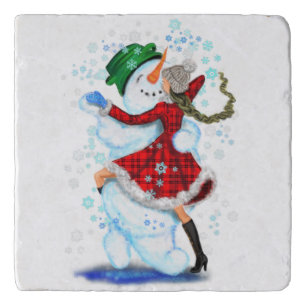 Snowman and Girl Dancers Christmas Trivets