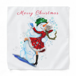 Snowman and Girl Dancers Funny Christmas Bandana