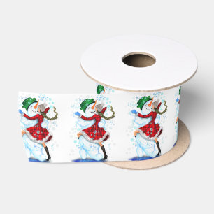 Snowman and Girl Dancers Funny Christmas Ribbon