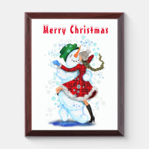 Snowman and Girl Dancers Plaque