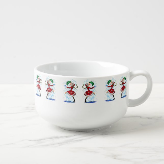Snowman and Girl Dancers Soup Mug (Left)