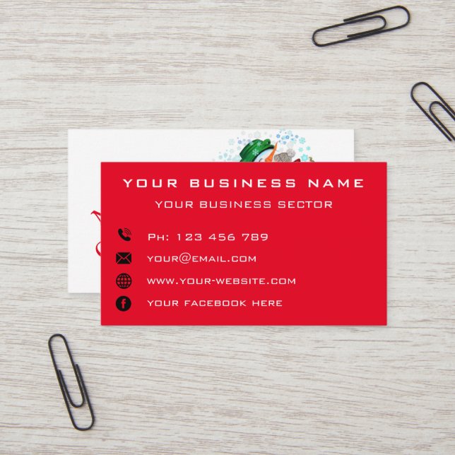 Snowman and Girl Dancing Christmas Business Card (Front/Back In Situ)