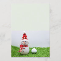 Snowman and golf ball on green grass Christmas Invitation