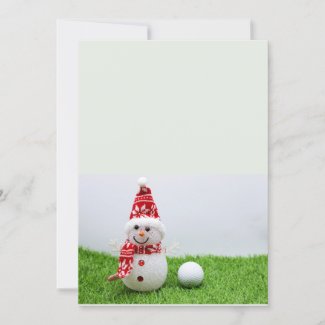 Snowman and golf ball on green grass Christmas Invitation
