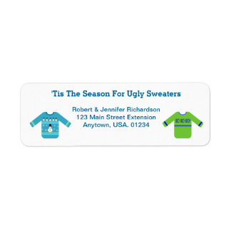 Snowman and Green Ugly Sweater Christmas Design Label