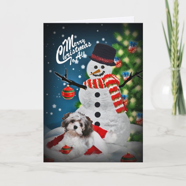 Snowman and Havanese Merry Christmas Cards (Front)