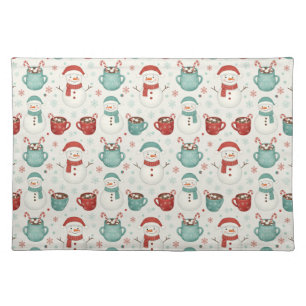 Snowman and Hot Cocoa Christmas Seamless Pattern Cloth Placemat