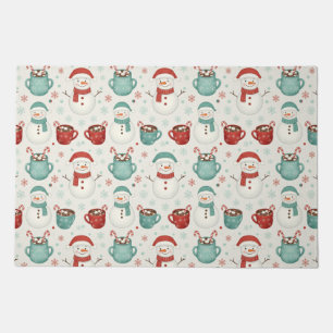 Snowman and Hot Cocoa Christmas Seamless Pattern Doormat