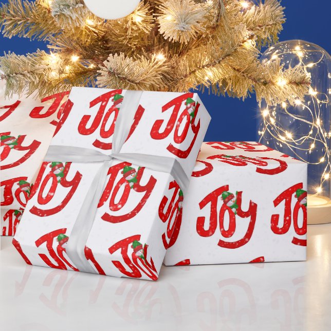 Snowman and Joy In Snowflakes Wrapping Paper (Holidays)