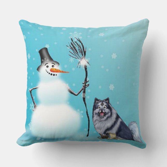 Snowman and keeshond Pillow (Front)
