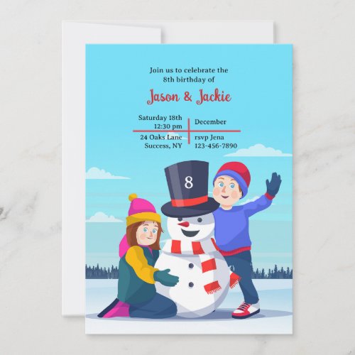 Snowman and Kids Birthday Party Invitation