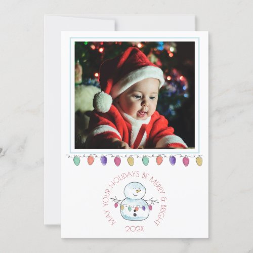 Snowman and Lights with Photo Holiday Card
