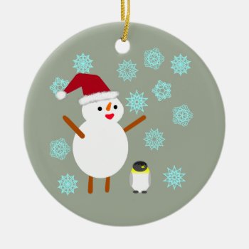Snowman And Penguin Ceramic Ornament by ChaosSurfer at Zazzle